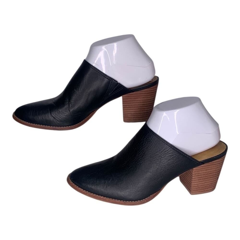 Madewell Harper Black Leather Mules 3" Stacked Heels